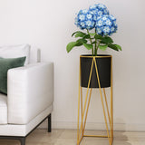NNEAGS 4X 50cm Gold Metal Plant Stand with Black Flower Pot Holder Corner Shelving Rack Indoor Display