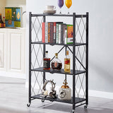 NNEAGS 2X 4 Tier Steel Black Foldable Kitchen Cart Multi-Functional Shelves Portable Storage Organizer with Wheels