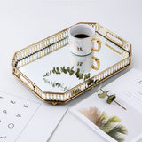 NNEAGS 35cm Gold Rectangle Ornate Mirror Glass Metal Tray Vanity Makeup Perfume Jewelry Organiser with Handles