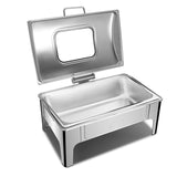 NNEAGS 2X 9L Rectangular Stainless Steel Soup Warmer Roll Top Chafer Chafing Dish Set with Glass Visual Window Lid