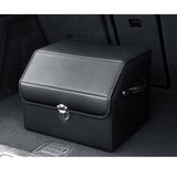 NNEAGS Leather Car Boot Collapsible Foldable Trunk Cargo Organizer Portable Storage Box With Lock Black Small