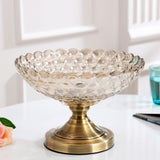 NNEAGS Bronze Pedestal Crystal Glass Fruit Bowl Candy Holder Countertop Dessert Serving Basket Decor