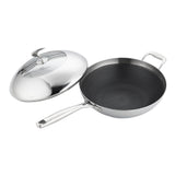 NNEAGS 2X 18/10 Stainless Steel Fry Pan 32cm Frying Pan Top Grade Non Stick Interior Skillet with Helper Handle and Lid