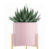 NNEAGS 2X 2 Layer 60cm Gold Metal Plant Stand with Pink Flower Pot Holder Corner Shelving Rack Indoor Display