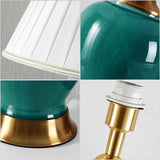 NNEAGS Ceramic Oval Table Lamp with Gold Metal Base Desk Lamp Green