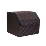 NNEAGS 4X Leather Car Boot Collapsible Foldable Trunk Cargo Organizer Portable Storage Box Black/Red Stitch Small