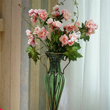 NNEAGS Green Colored European Glass Flower Vase Solid Base with Two Gold Metal Handle