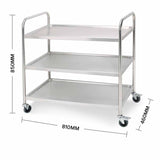 NNEAGS 3 Tier 81x46x85cm Stainless Steel Kitchen Dinning Food Cart Trolley Utility Round Small