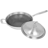 NNEAGS 2X 18/10 Stainless Steel Fry Pan 34cm Frying Pan Top Grade Textured Non Stick Interior Skillet with Helper Handle and Lid