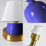 NNEAGS 4X Blue Ceramic Oval Table Lamp with Gold Metal Base