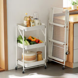 NNEAGS 2X 3 Tier Steel White Foldable Kitchen Cart Multi-Functional Shelves Portable Storage Organizer with Wheels
