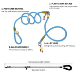 NNEAGS 2X 220cm Multifunction Hands-Free Rope Pet Cat Dog Puppy Double Ended Leash for Walking Training Tracking Obedience Blue