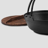 NNEAGS 2X 29cm Cast Iron Japanese Style Sukiyaki Tetsu Nabe Shabu Hot Pot with Wooden Lid