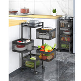 NNEAGS 4 Tier Steel Square Rotating Kitchen Cart Multi-Functional Shelves Portable Storage Organizer with Wheels