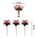 NNEAGS 3pcs Artificial Silk with 15 Heads Flower Fake Rose Bouquet Table Decor Pink