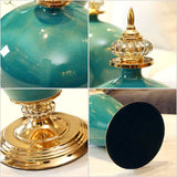 NNEAGS 38.50cm Ceramic Oval Flower Vase with Gold Metal Base Green