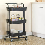 NNEAGS 3 Tier Steel Black Movable Kitchen Cart Multi-Functional Shelves Portable Storage Organizer with Wheels