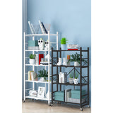 NNEAGS 4 Tier Steel Black Foldable Display Stand Multi-Functional Shelves Portable Storage Organizer with Wheels