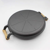NNEAGS 2X 35cm Cast Iron Frying Pan Skillet Steak Sizzle Fry Platter With Wooden Handle No Lid