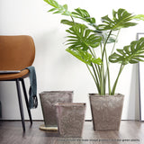 NNEAGS 27cm Sand Grey Square Resin Plant Flower Pot in Cement Pattern Planter Cachepot for Indoor Home Office