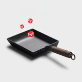 NNEAGS 2X Cast Iron Tamagoyaki Japanese Omelette Egg Frying Skillet Fry Pan Wooden Handle