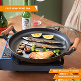 NNEAGS 31cm Cast Iron Frying Pan Skillet Steak Sizzle Fry Platter With Wooden Handle No Lid