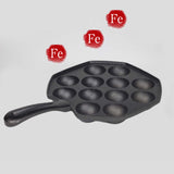 NNEAGS 18CM Cast Iron Takoyaki Fry Pan Octopus Balls Maker 12 Hole Cavities Grill Mold