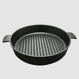 NNEAGS 2X 25cm Round Ribbed Cast Iron Frying Pan Skillet Steak Sizzle Platter with Handle