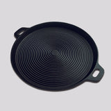 NNEAGS 2X 35cm Round Ribbed Cast Iron Frying Pan Skillet Steak Sizzle Platter with Handle