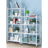 NNEAGS 4 Tier Steel White Foldable Display Stand Multi-Functional Shelves Portable Storage Organizer with Wheels