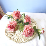 NNEAGS 6 Bunch Artificial Silk Rose 5 Heads Flower Fake Bridal Bouquet Table Decor Pink