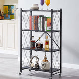 NNEAGS 4 Tier Steel Black Foldable Kitchen Cart Multi-Functional Shelves Portable Storage Organizer with Wheels