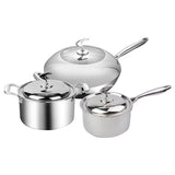 NNEAGS 6 Piece Cookware Set 18/10 Stainless Steel 3-Ply Frying Pan, Milk, and Soup Pot with Lid