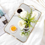 NNEAGS 40.5cm Gold Flat-Lay Mirror Glass Metal Tray Vanity Makeup Perfume Jewelry Organiser with Handles