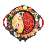 NNEAGS 2 in 1 Electric Stone Coated Grill Plate Steamboat Two Division Hotpot