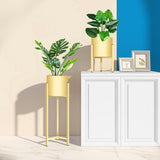 NNEAGS 2X 75cm Gold Metal Plant Stand with Flower Pot Holder Corner Shelving Rack Indoor Display