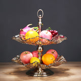 NNEAGS 2 Tier Bronze Lotus Vertex Crystal Glass Fruit Bowl Candy Holder Countertop Dessert Serving Basket Decor
