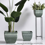 NNEAGS 32cm Green Grey Square Resin Plant Flower Pot in Cement Pattern Planter Cachepot for Indoor Home Office