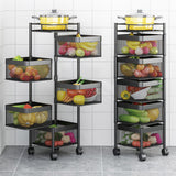 NNEAGS 2X 5 Tier Steel Square Rotating Kitchen Cart Multi-Functional Shelves Portable Storage Organizer with Wheels