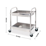 NNEAGS 2X 2 Tier 95x50x95cm Stainless Steel Kitchen Trolley Bowl Collect Service FoodCart Large