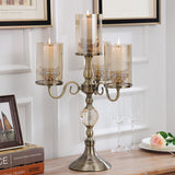 NNEAGS 58cm 4-Slots Glass Candlestick Candle Holder Stand Pillar Glass/Iron Metal
