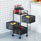 NNEAGS 3 Tier Steel Square Rotating Kitchen Cart Multi-Functional Shelves Portable Storage Organizer with Wheels