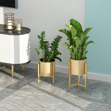NNEAGS 2X 45CM Gold Metal Plant Stand with Flower Pot Holder Corner Shelving Rack Indoor Display