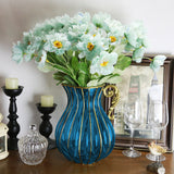 NNEAGS Blue European Colored Glass Home Decor Jar Flower Vase with Metal Handle
