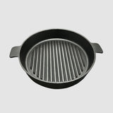 NNEAGS 25cm Round Ribbed Cast Iron Frying Pan Skillet Steak Sizzle Platter with Handle