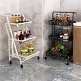 NNEAGS 3 Tier Steel Black Adjustable Kitchen Cart Multi-Functional Shelves Portable Storage Organizer with Wheels