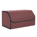 NNEAGS 4X Leather Car Boot Collapsible Foldable Trunk Cargo Organizer Portable Storage Box Coffee/Gold Stitch Large