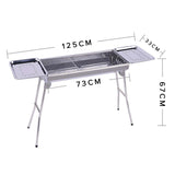 NNEAGS 2X Skewers Grill with Side Tray Portable Stainless Steel Charcoal BBQ Outdoor 6-8 Persons