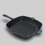 NNEAGS 26cm Square Ribbed Cast Iron Frying Pan Skillet Steak Sizzle Platter with Handle