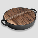 NNEAGS 2X 29cm Round Cast Iron Pre-seasoned Deep Baking Pizza Frying Pan Skillet with Wooden Lid